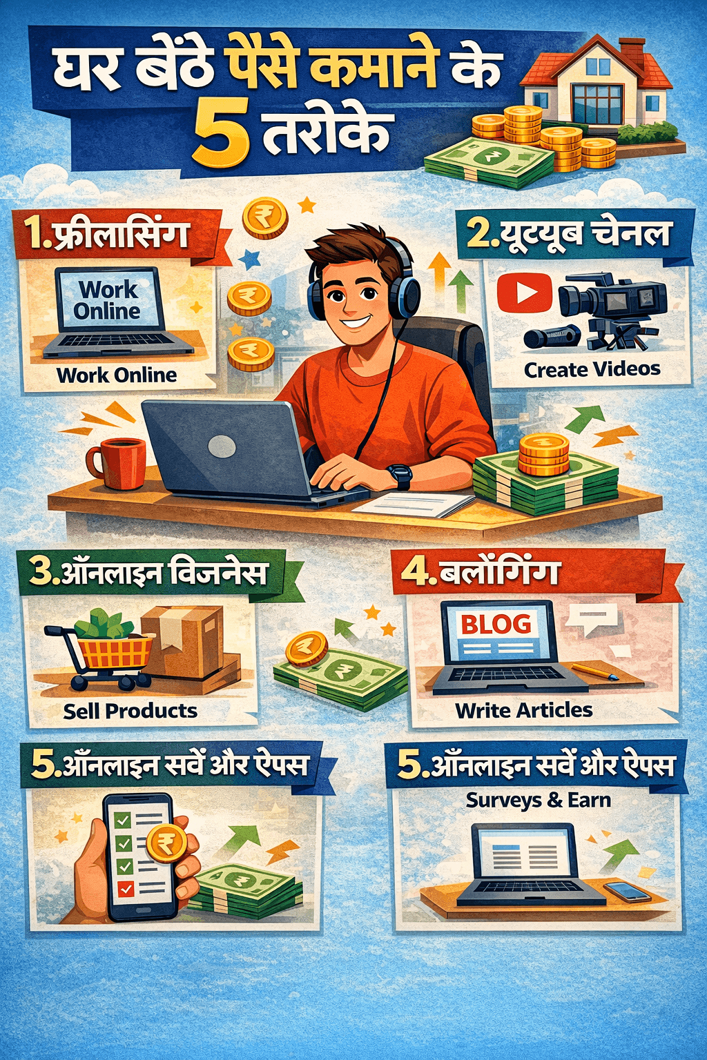 घर बैठे 2026 में पैसे कमाने के 5 आसान तरीके